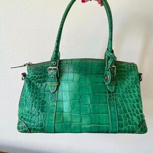 Dooney & Bourke Vintage Green Croc Alligator Embossed Leather Shoulder Bag